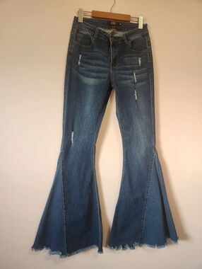 L&B Lucky & Blessed Mega Flare Bell Bottom Jeans 6 LN Distressed Western Boho